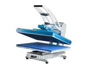 Manuální tepelný lis na trika a ploché předměty s automatickým otevíráním a rozměrem pracovní desky 100 x 50 cm.