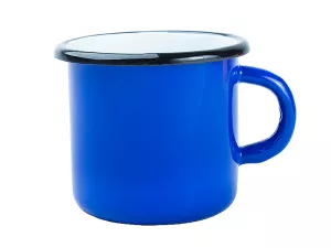 Kvalitní ocelový smaltovaný celobarevný plechový hrnek 12 Oz  "Made in Europe" v robustním provedení.
