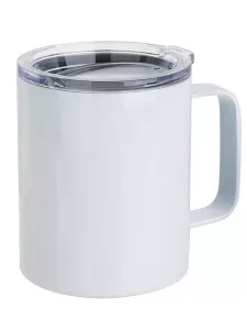 Bílý kovový 300 ml termohrnek s průhledným víčkem pro sublimační potisk.