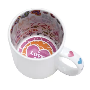 Topdrop – Keramický bílý hrnek 250 ml s vnitřním potiskem a barevným uchem - I LOVE YOU | Kancelářská technika od Topdrop.cz