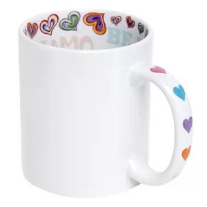 Keramický bílý hrnek 250 ml s vnitřním potiskem a barevným uchem - I LOVE YOU