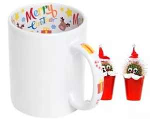 Keramický bílý hrnek 250 ml s vnitřním potiskem a barevným uchem - MERRY CHRISTMAS