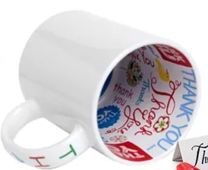 Keramický bílý hrnek 250 ml s vnitřním potiskem a barevným uchem - THANK YOU