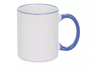 Keramický bílý hrnek s barevným lemem a uchem