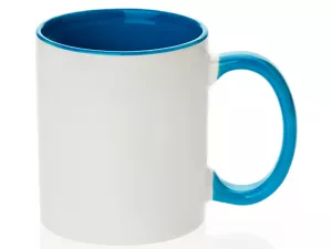 Keramický bílý hrnek s barevným vnitřkem a uchem pro sublimační potisk.
