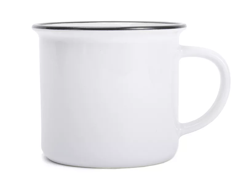 Topdrop – Keramický hrnek bílý imitující smalt s černým lemem 8 Oz - Camper Mug | Kancelářská technika od Topdrop.cz