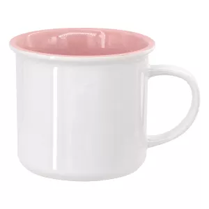Keramický bílý hrnek imitující smalt s růžovým vnitřkem o velikosti 8 Oz.