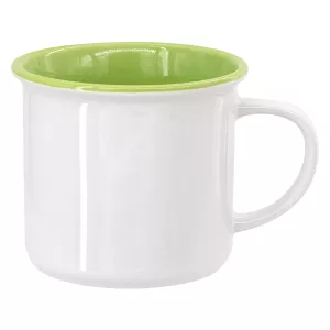 Keramický hrnek bílý imitující smalt se světle zeleným vnitřkem 8 Oz