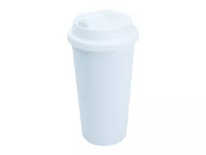 Unikátní cestovní dvouplášťový kónický hrnek s bílým víčkem s objemem 450 ml