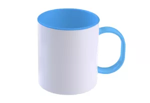 Bílý polymerový hrnek se světle modrým vnitřkem a uchem - objem 300 ml