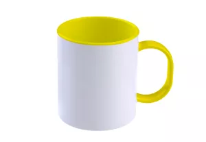 Bílý polymerový hrnek se žlutým vnitřkem a uchem - objem 300 ml