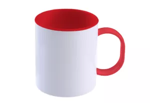 Bílý polymerový hrnek s červeným vnitřkem a uchem - objem 300 ml