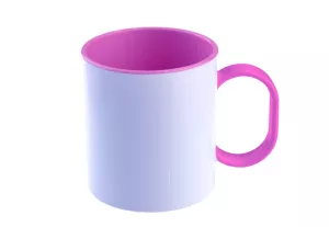 Bílý polymerový hrnek s fialovým vnitřkem a uchem - objem 300 ml