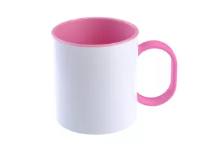 Bílý polymerový hrnek s rôžovým vnitřkem a uchem - objem 300 ml