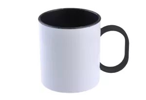 Bílý polymerový hrnek s černým vnitřkem a uchem - objem 300 ml