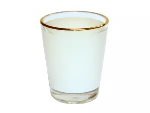 Skleněný panák s bílým podkresem a zlatou linkou, objem 50 ml