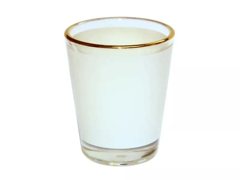 Topdrop – Skleněný panák s bílým podkresem a zlatou linkou, objem 50 ml | Kancelářská technika od Topdrop.cz