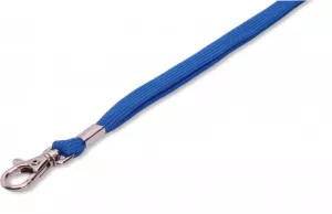 Šňůrka s karabinkou modré barvy. Šířka sňůrky 12 mm, délka 90 cm.