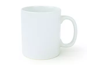 Velký, lesklý bílý XXL hrnek pro sublimaci s pohodlným uchem.