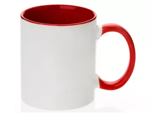 Keramický bílý hrnek s barevným vnitřkem a uchem pro sublimační potisk.