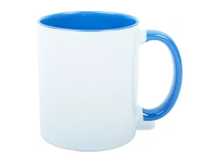 Keramický bílý hrnek s barevným vnitřkem a uchem pro sublimační potisk.