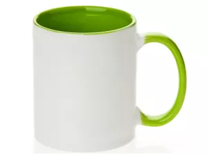 Keramický bílý hrnek s barevným vnitřkem a uchem pro sublimační potisk.