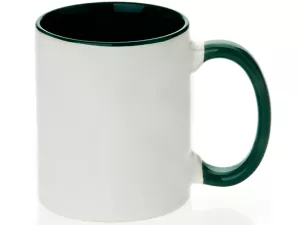 Keramický bílý hrnek s barevným vnitřkem a uchem pro sublimační potisk.