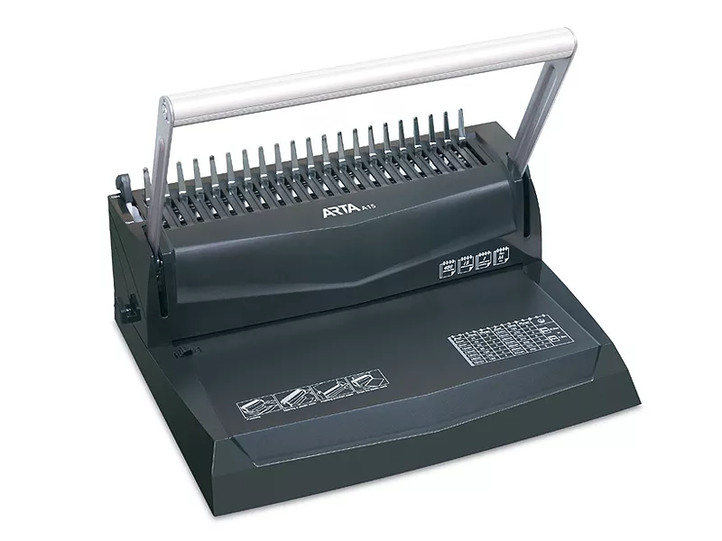 Topdrop – Jednoduchý kancelářský stroj pro vázání dokumentů do plastových hřbetů s kapacitou 15 listů. ARTA | Kancelářská technika od Topdrop.cz