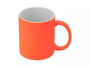 Hrnek s fluorescenční barvou pro potisk sublimací v oranžové barvě.