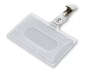 Visačka z tvrdého plastu pro magnetické nebo platební karty s kovovým klipsem. Rozměr 56x89 mm.