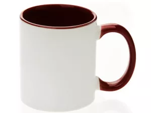 Keramický bílý hrnek s barevným vnitřkem a uchem pro sublimační potisk.