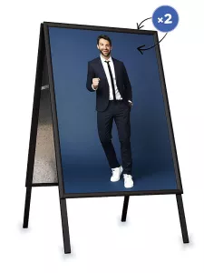 Reklamní A stojan s ostrými rohy a černým rámem A1.