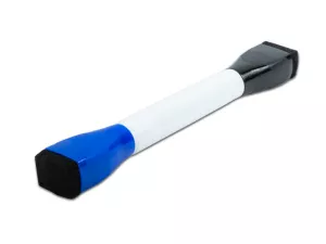 Dvoubarevný oboustranný popisovač s magnety a filcovými stěrkami.