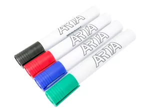 Sada 4 popisovačů na bílé tabule barvy: černá, modrá, zelená, červená.