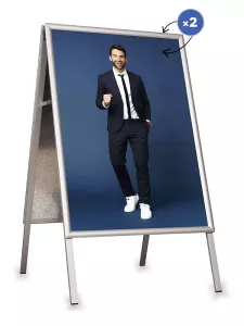 Reklamní A stojan s ostrými rohy a stříbrným rámem A1.