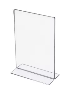 Oboustranný plexi stojánek na stůl. Velikost A6 - 148 X 105 mm.