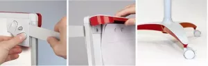 Topdrop – Kvalitní designový mobilní flipchart s červenými doplňky. Magnetická tabule rozměru 70x100 cm s lakovaným povrchem, s pevným náklonem 15° . 2x3 | Kancelářská technika od Topdrop.cz