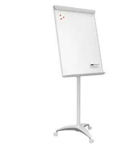 Designový mobilní flipchart bez ramen s šedými doplňky.