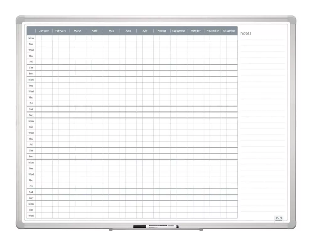 Topdrop – Roční plánovací tabule lakovaná v hliníkovém rámu, rozměr 90 x 120 cm 2x3 | Kancelářská technika od Topdrop.cz