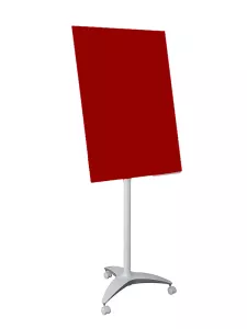 Mobilní flipchart se skleněnou popisosnou plochou.